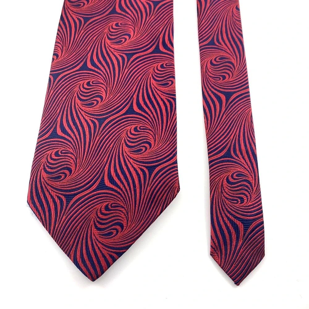 Geoffrey Beene Mens‎ Tie Black with Red Swirl Design 100% Silk Repp Neckwear